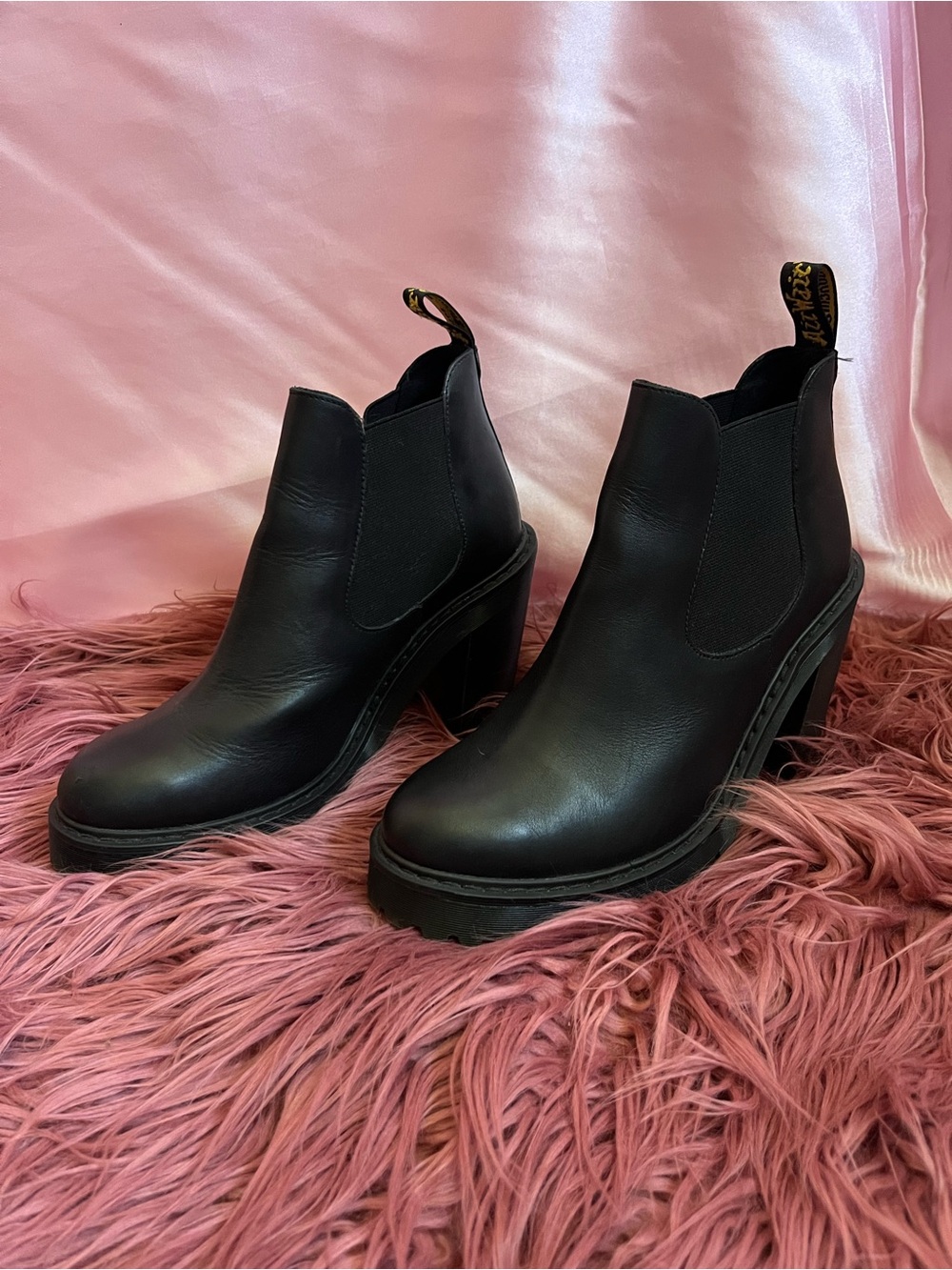 Dr. Martens Black Leather Heeled Chelsea Boots